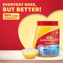 Pure Organic Svasti Desi Cow Ghee By Aashirvaad | 90% Lower Cholesterol Cow Ghee With Rich Aroma | (500ml) 16.9 Ounce | Jar Pack