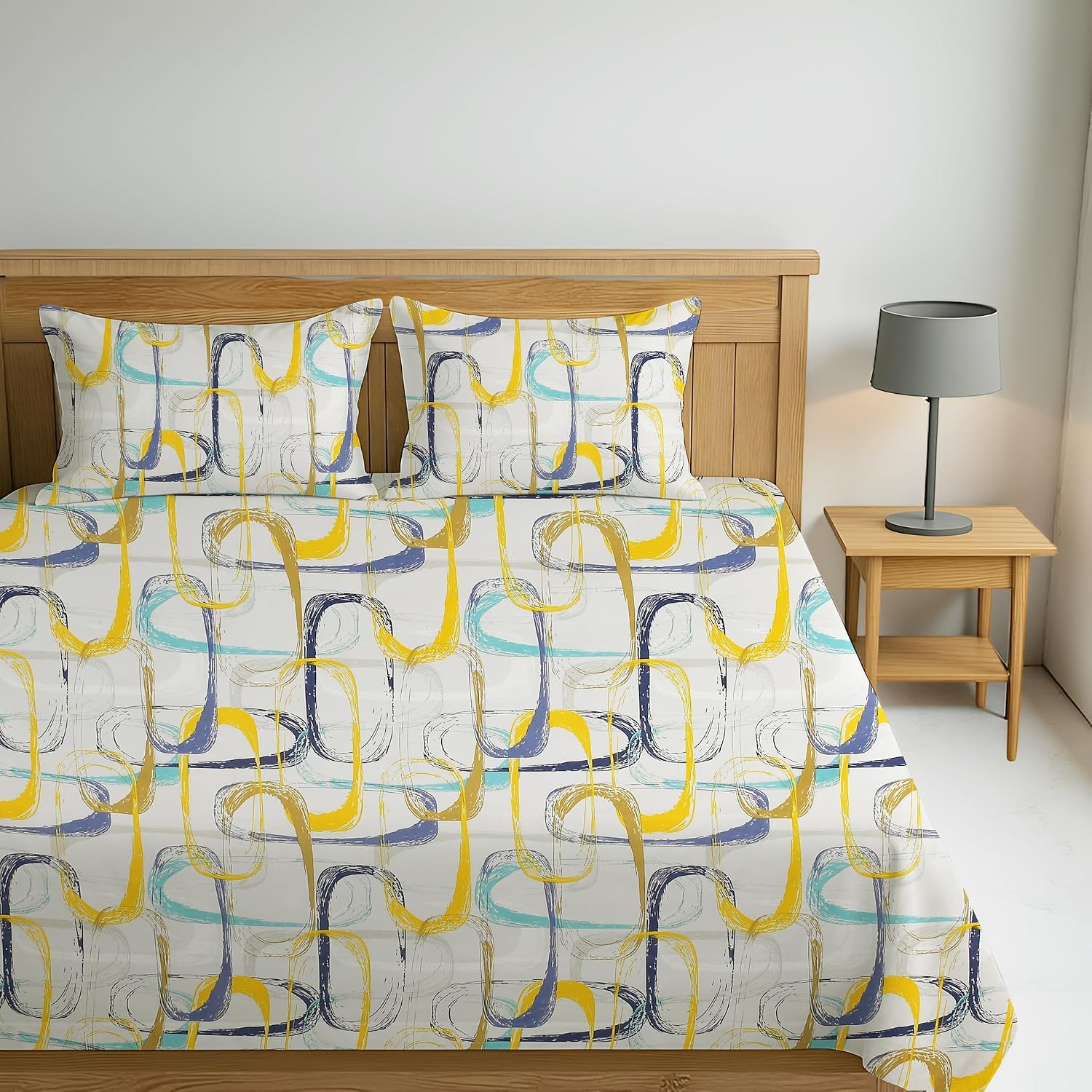 Luxurious Queen Size Bedsheet For Double Bed With 2 Pillow Cover - 90 X 90 Inches, White & Yellow | Perfect For Daily Use, Guest Rooms | Gift For Housewarmings, Weddings