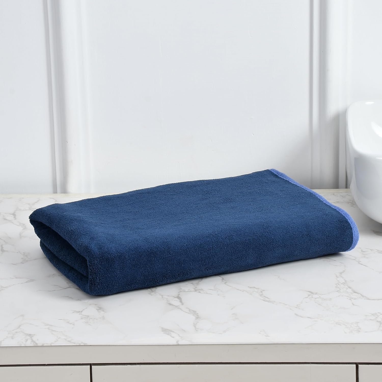Cotton Bolls Microfiber Large Bath Towel 300 Gsm | Quick Dry Super Soft Highly Absorbent Lint Free Towel (Navy)