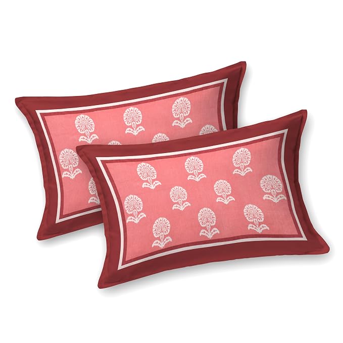 Hand Block Printed Cotton King Size Bedsheet With 2 Pillow Covers, 106 X 106 Inches, Pink | 200 Thread Count-Good For Villas, Guest Houses, & Daily Home Use