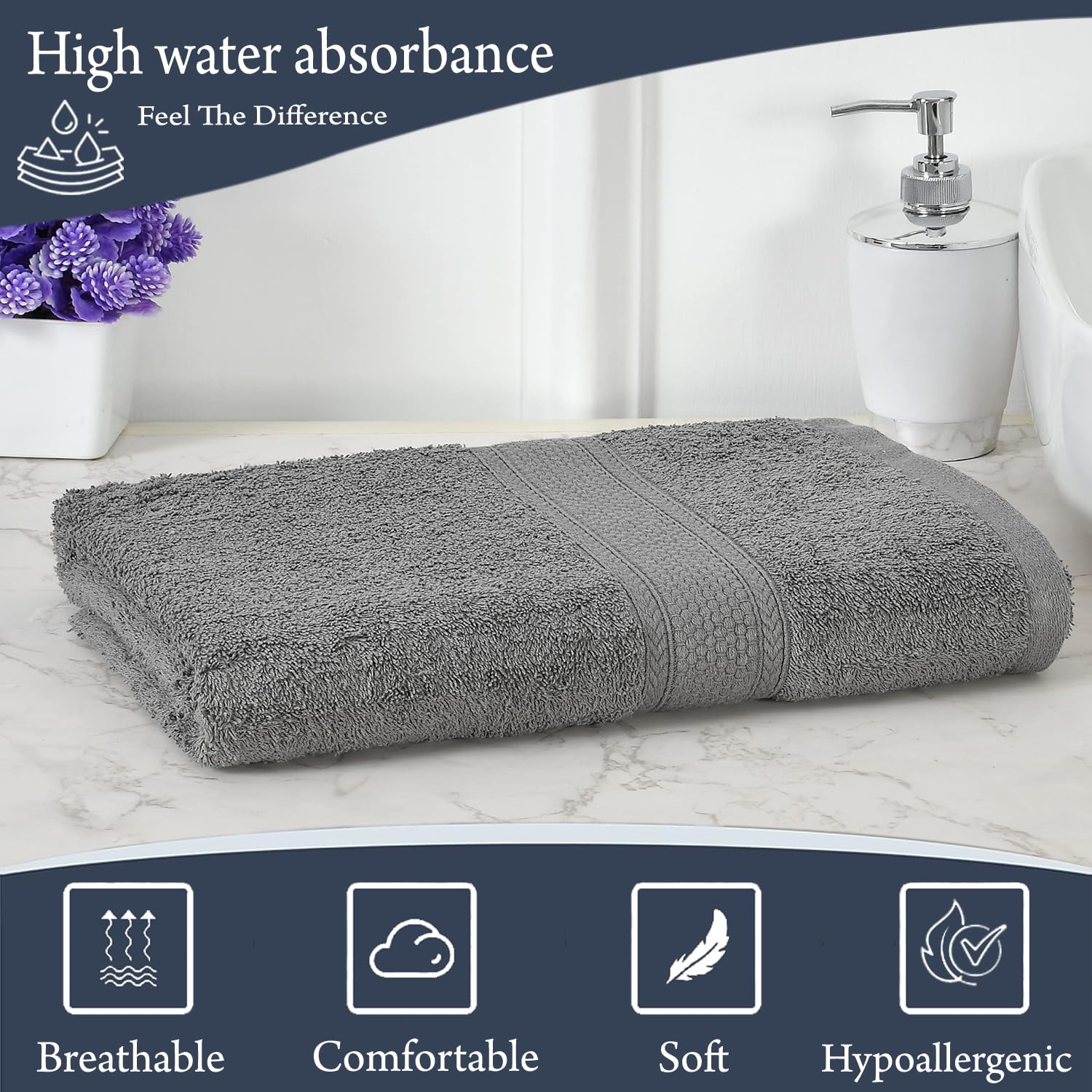 Fresh From Loom Luxury Edition Egyptian 100% Pure Cotton Bath Towel 600 Gsm | High Water Heavy Soft Dual Stitched Bath Towel (Charcoal Grey)