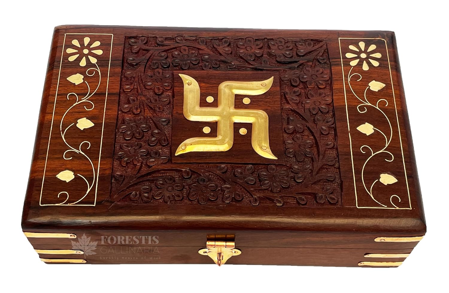 Exquisitely Hand Brass - Filled Wooden Swastik Box For Good Luck| Jewellery Box, Handmade Decorative Case, Vanity Organiser For Women, Girls, Necklaces, Gold 8 X 5 Inches, Tombs