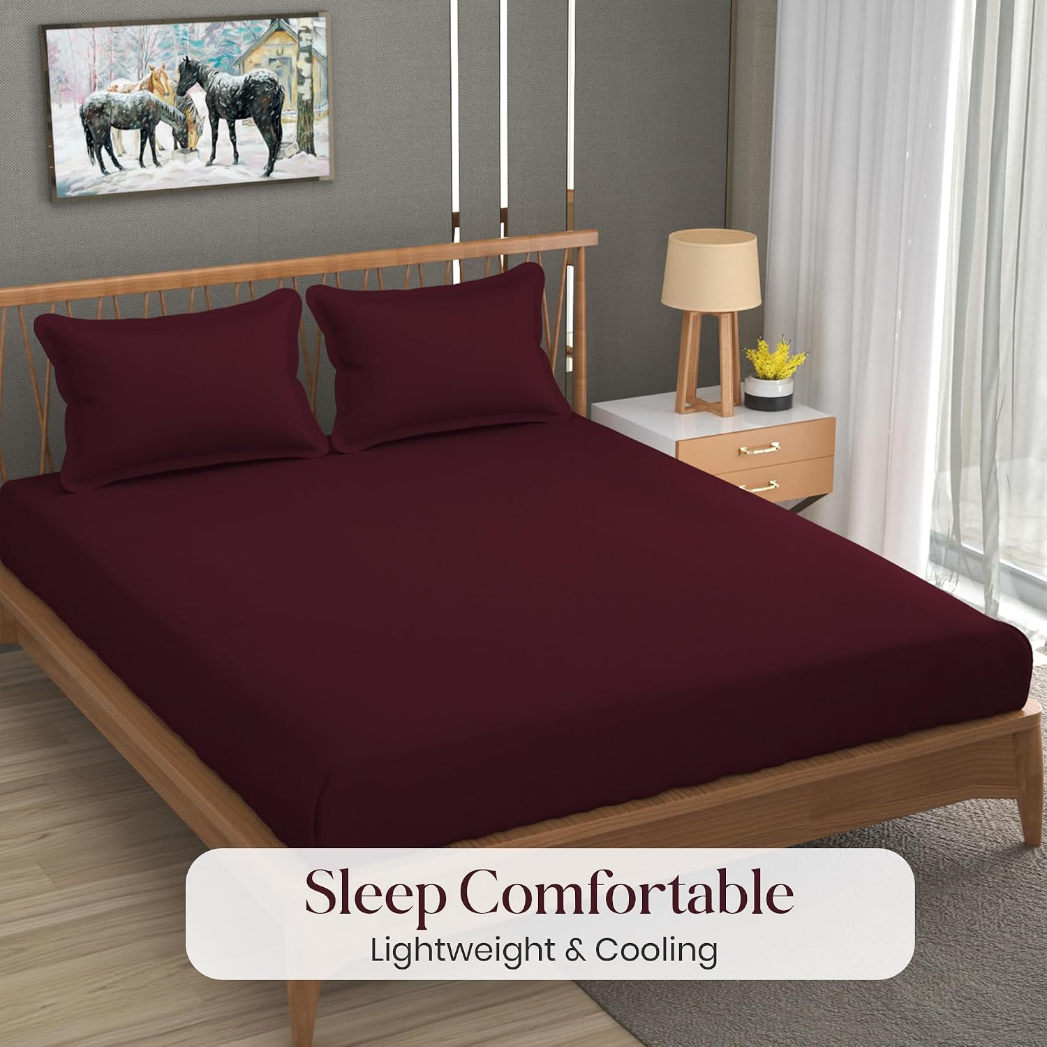 Queen Size Solid Plain Bedsheet Set Includes 2 Pillow Covers - 90 X 95 Inches, Wine | Exceptional Softness & Breathability | Premium Microfiber Material