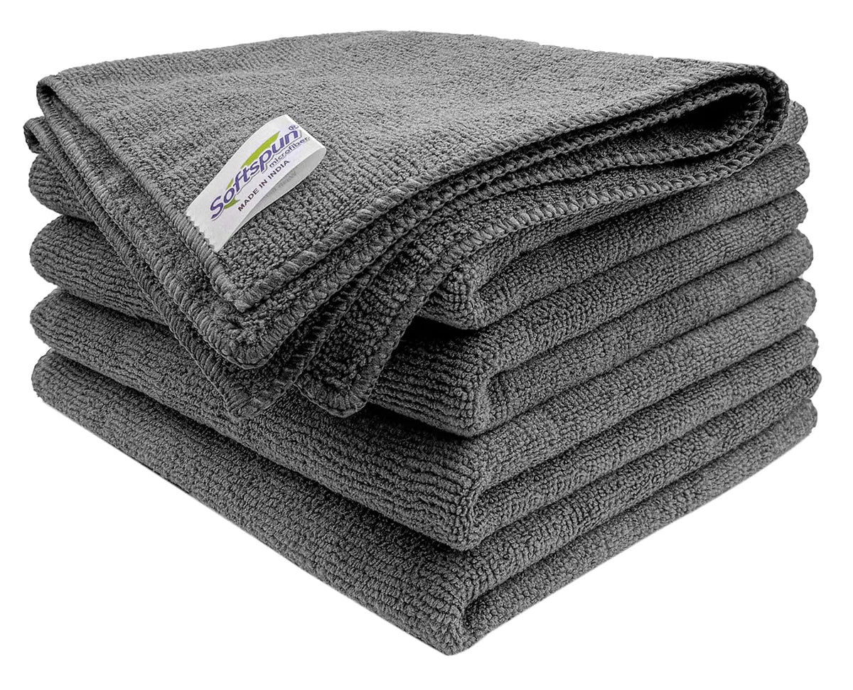 Softspun Microfiber Cleaning Cloths Towel Set 340 Gsm | Super Soft Absorbent Cleaning Towels Cleans & Polishes Everything In Your Home Pack Of 5 (Grey)