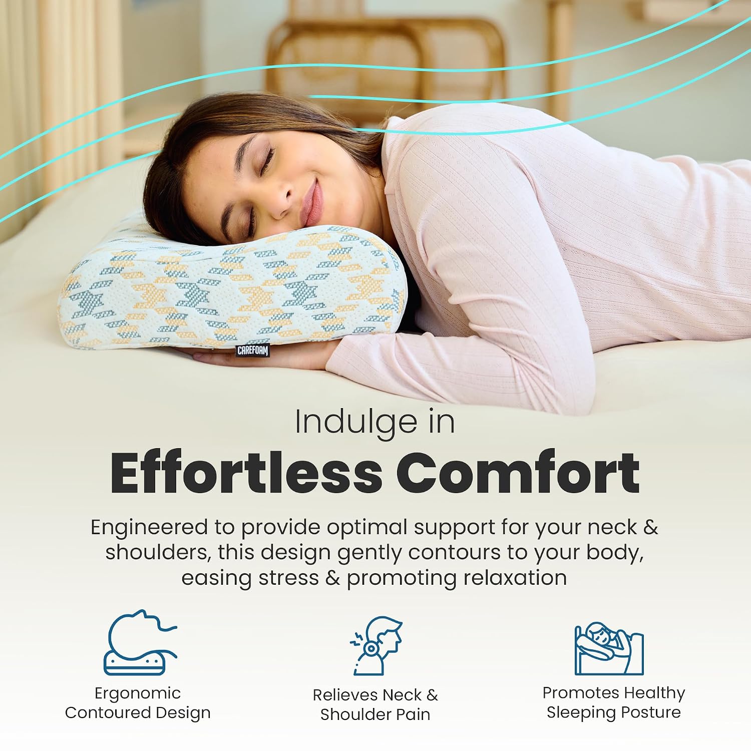 Cervical Pillow, Ventilated Cooling Gel Memory Foam Pillow, Mustard & Grey - Medium Size | Orthopedic Pillow Neck Support Pillow For Sleeping, Neck & Shoulder Pain, Long Lasting - Pack Of 1