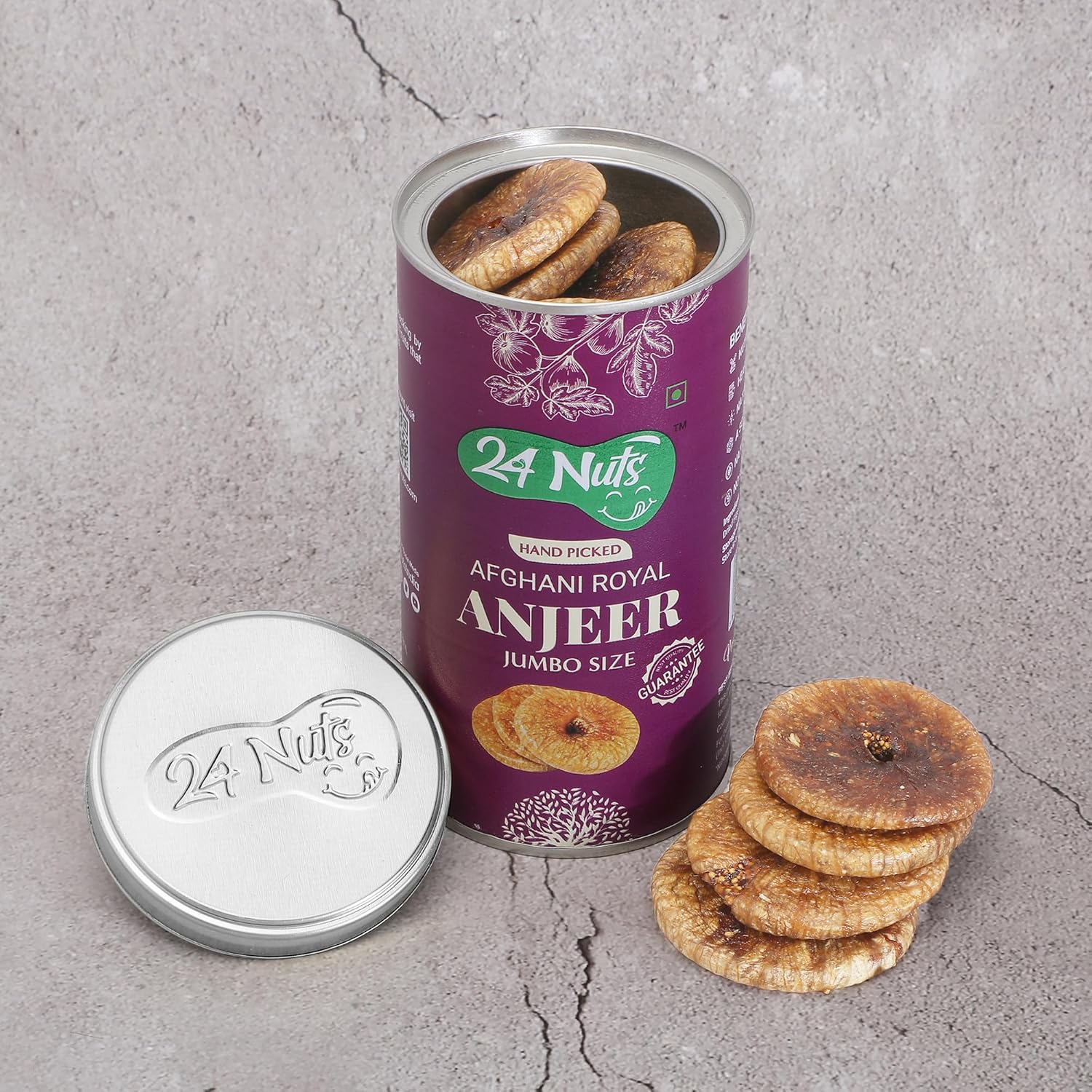 Natural Afghani Royal Jumbo Size Anjeer By 24 Nuts 1kg, (250gm*4) Each | Exclusively Fresh Healthy Special Figs Tin Jar | 35.2 Ounce