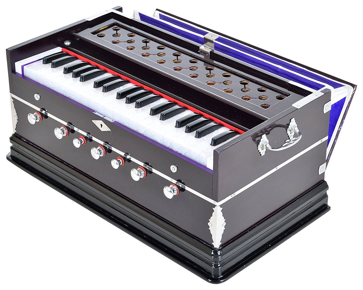 Harmonium + Keyboard Cover With Lock - 2 Reeds (Base-Male), Double Bellow, 39 Keys, 7 Stopper Folding Harmonium | Tuning A440 Hz Pitch