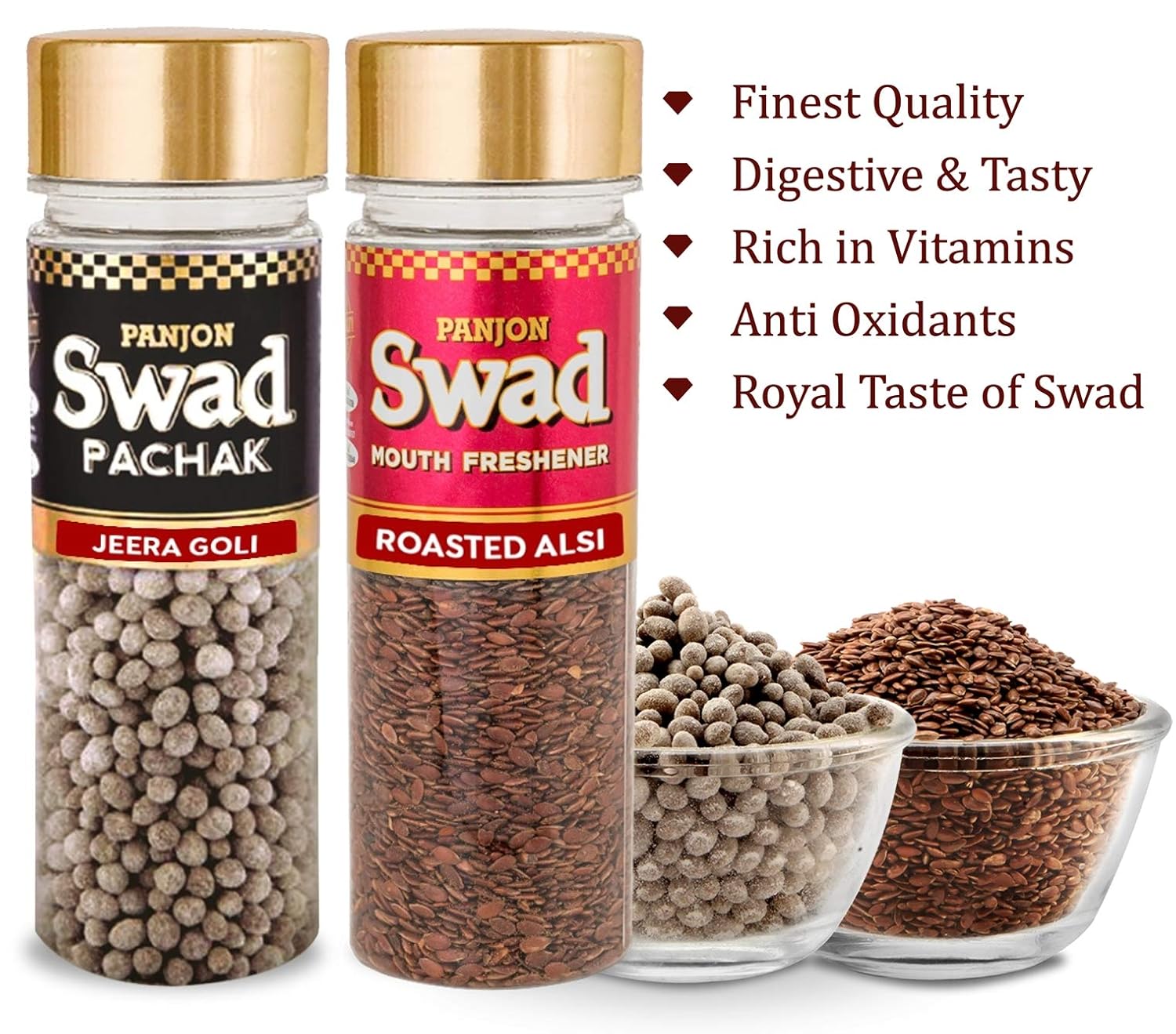 Panjon Swad Jeera Goli & Roasted Alsi Pachak Mouth Fresheners 500gm, (250gm *2 Bottles)