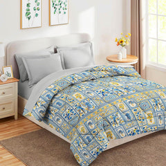 Bedding Set 1 Double Bedsheet, 2 Pillow Covers With 1 Comforter | 90 X 100 Inches, Blue & White | Perfect For Queen Bed Durable & Wrinkle Free - All Season Bedding