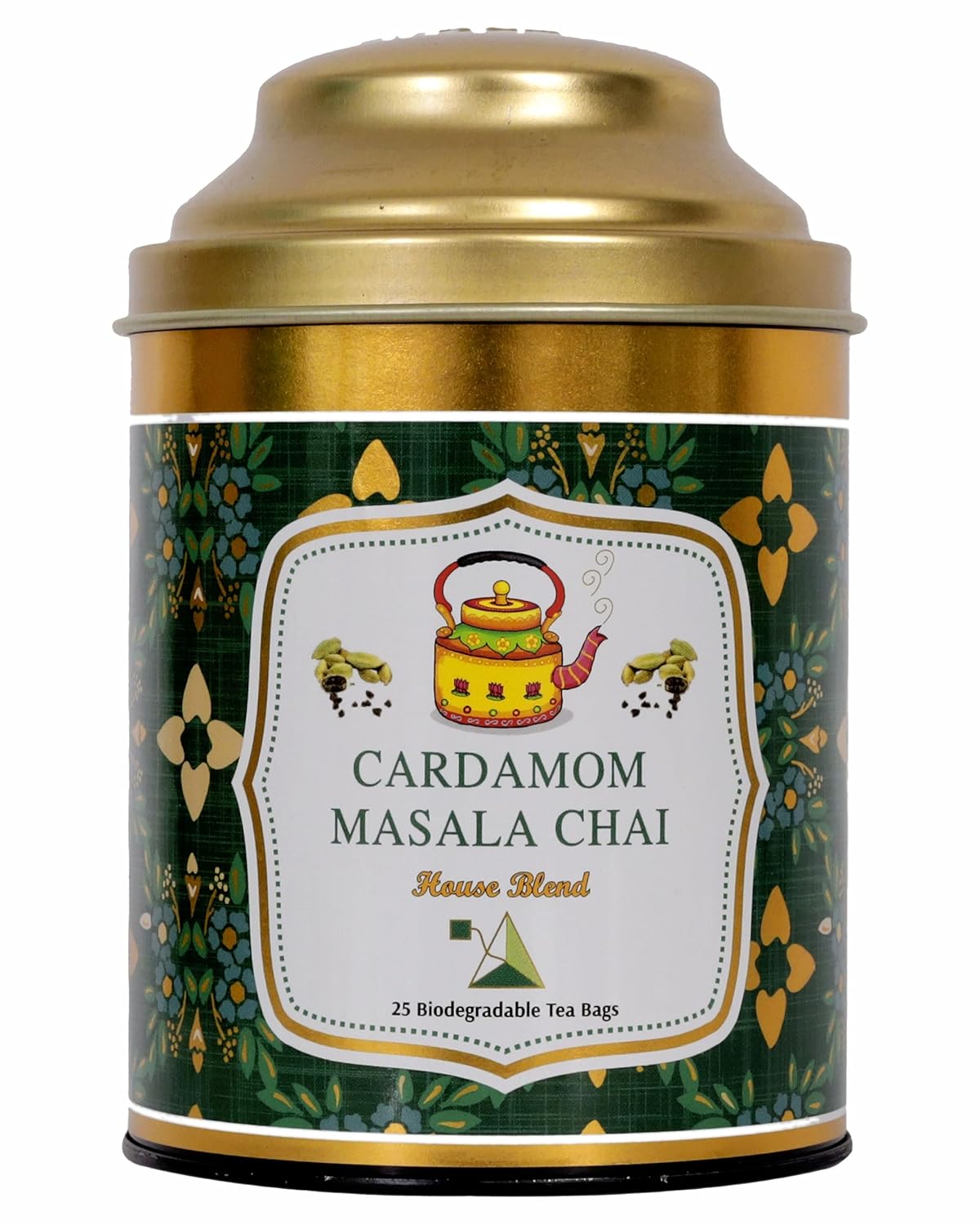 San-Cha Tea Boutique Cardamom Masala Chai - 50gm, 1.7 Ounce, 25 Pyramid Tea Bags | Real Cardamom Blend Tea - Premium Assam Tea Blend | Finest Elaichi Masala Chai - Medium Caffeine