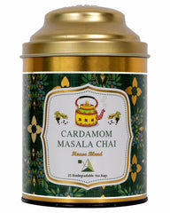 San-Cha Tea Boutique Cardamom Masala Chai - 50gm, 1.7 Ounce, 25 Pyramid Tea Bags | Real Cardamom Blend Tea - Premium Assam Tea Blend | Finest Elaichi Masala Chai - Medium Caffeine
