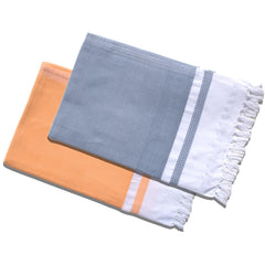 Pure Cotton Turkish Bath Towel 700 Gsm | Extra Soft Plush Light Weight Quick Dry Travel Thin Towels (Elephant Grey & Golden) - Pack Of 2