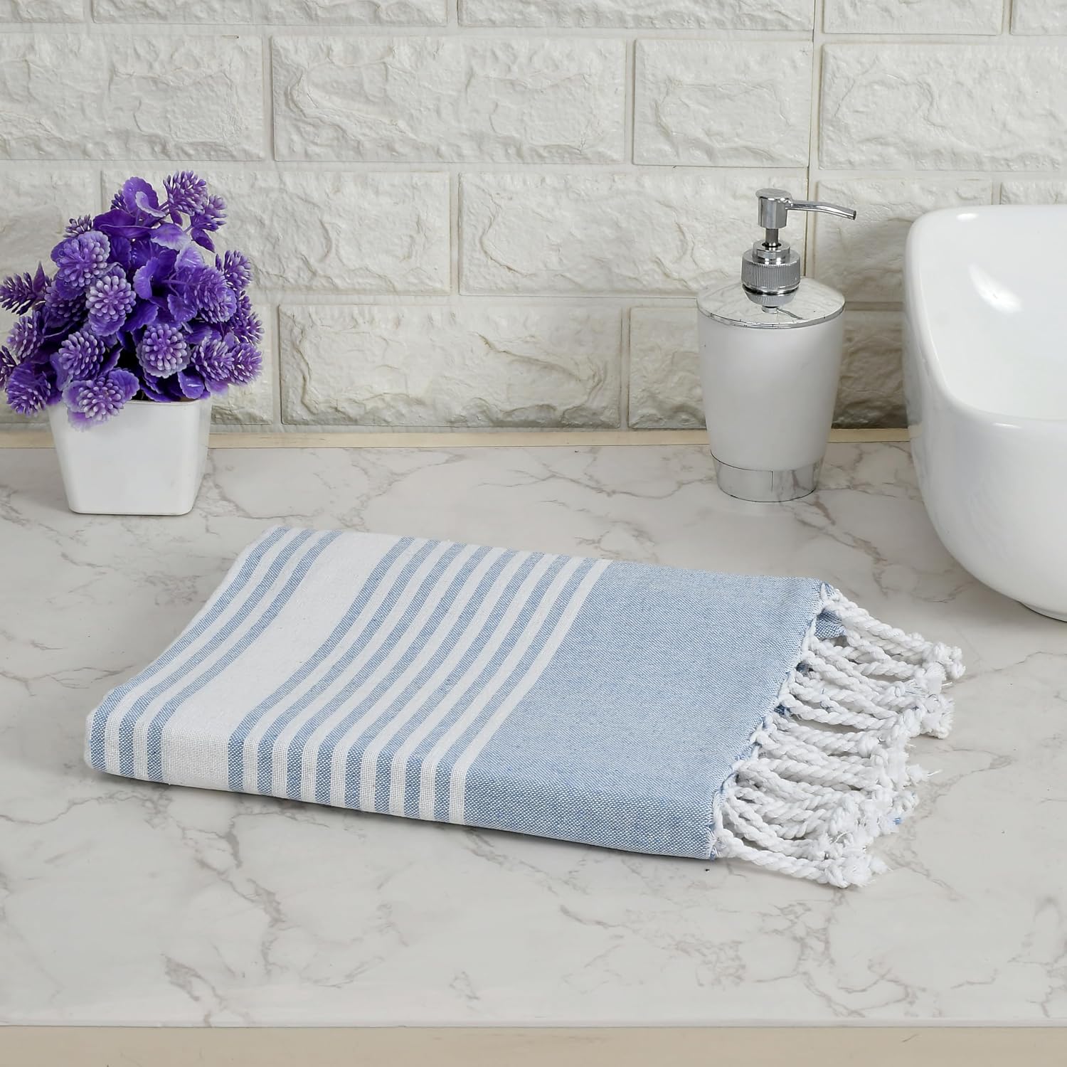 Dolce Casa 100% Cotton Turkish Fouta Towel 400 Gsm | Extra Large Full Size Cotton Bath Towel (Light Blue)