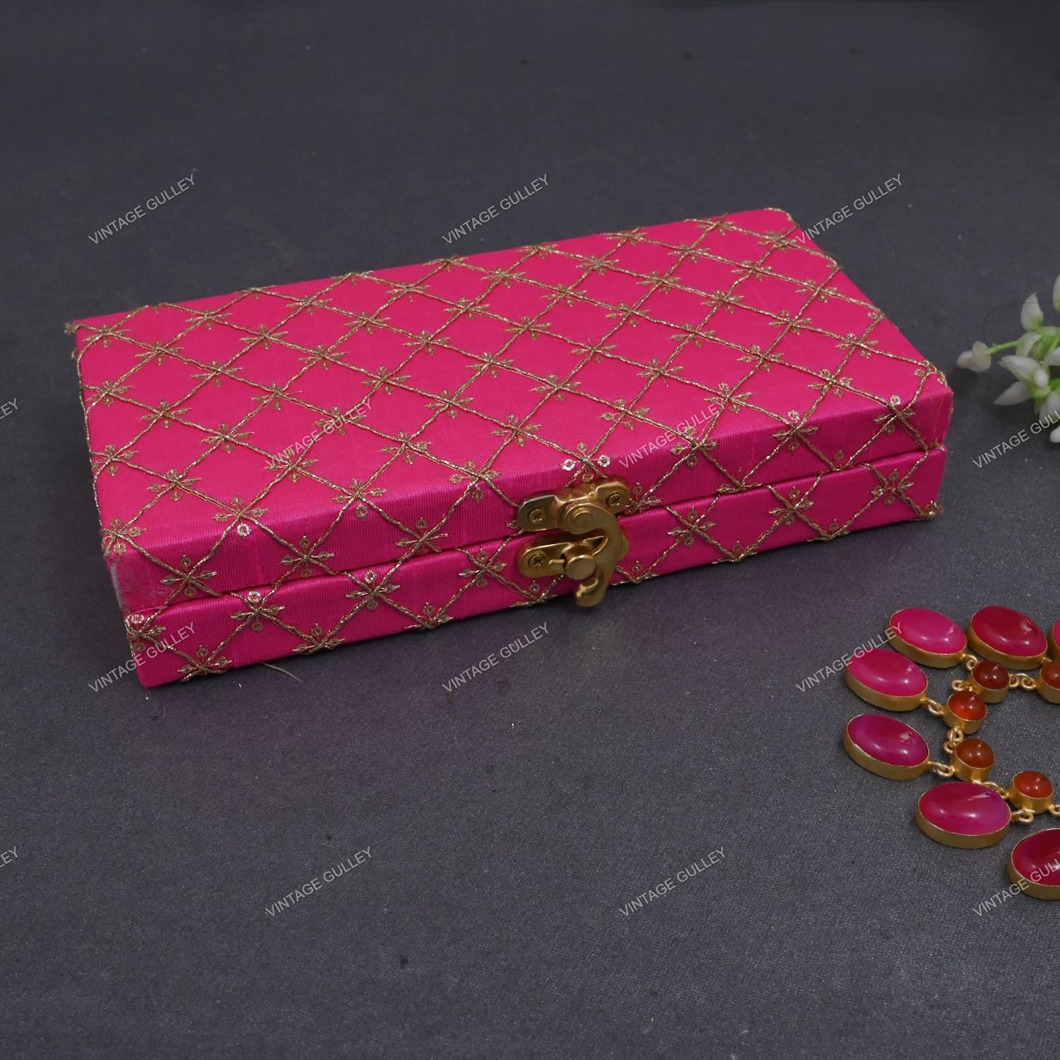 Zari Fabric & Wooden Decorative Cash, Shagun, Jewellery Box For Wedding, Gift Box, Colour - Pink, Style - Elegant