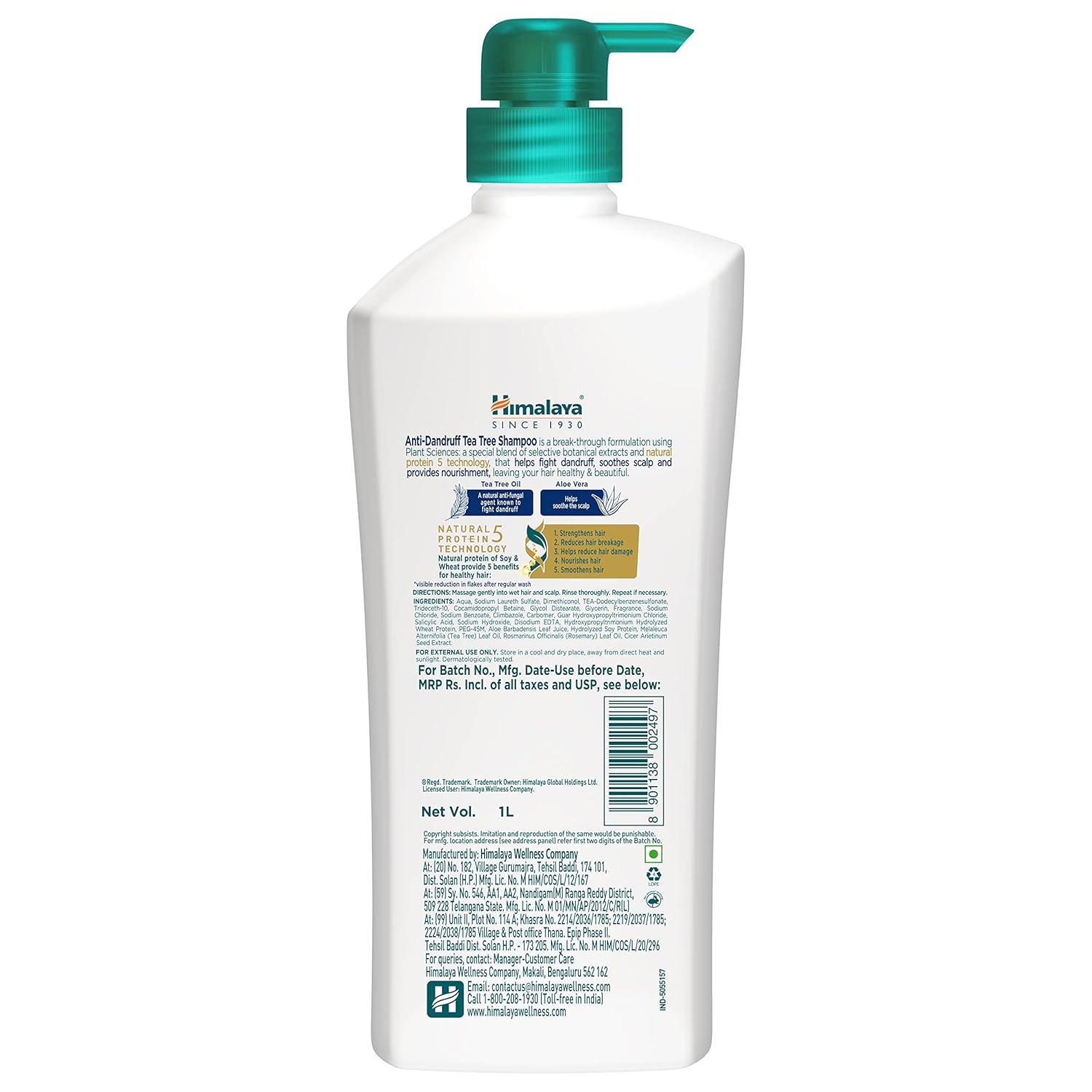 Himalaya Anti - Dandruff Tea Tree Shampoo, Removes Dandruff & Soothes Scalp | 1 Litre