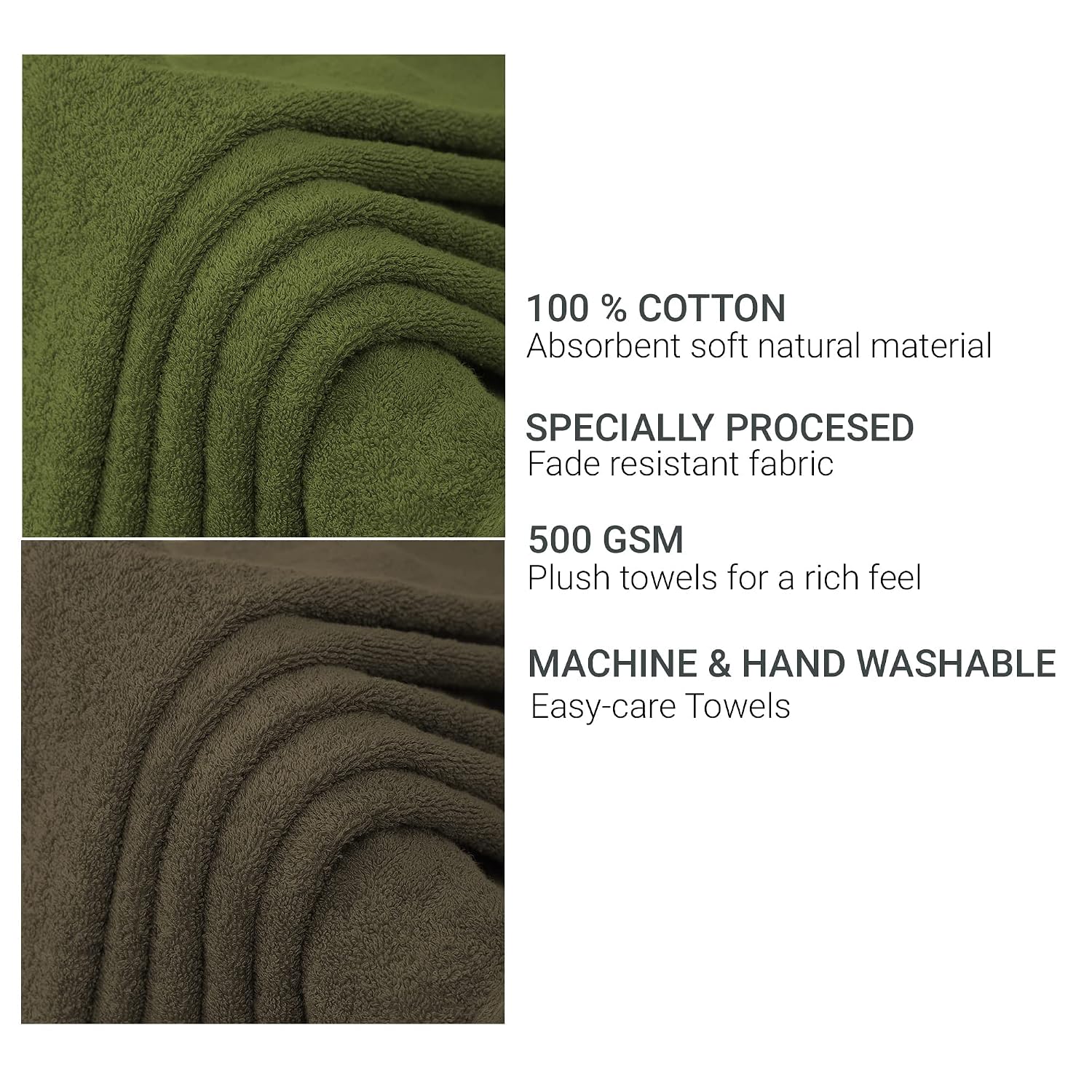 Cloth Fusion 100% Cotton Bath Towels 500 Gsm Large Size Set Of 2, Ultra Soft Bath Towel For Women & Men (Green & Brown)