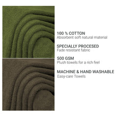 Cloth Fusion 100% Cotton Bath Towels 500 Gsm Large Size Set Of 2, Ultra Soft Bath Towel For Women & Men (Green & Brown)