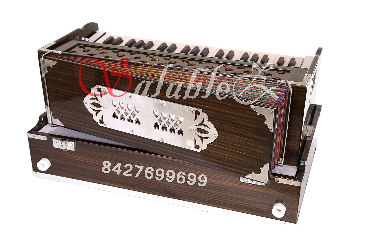 Portable Folding Harmonium With Coupler & Free Carry Bag - 7 Fold Bellow, 42 Keys, 3.5 Octaves, 9 Stopper, Two Reeds (Base- Male)