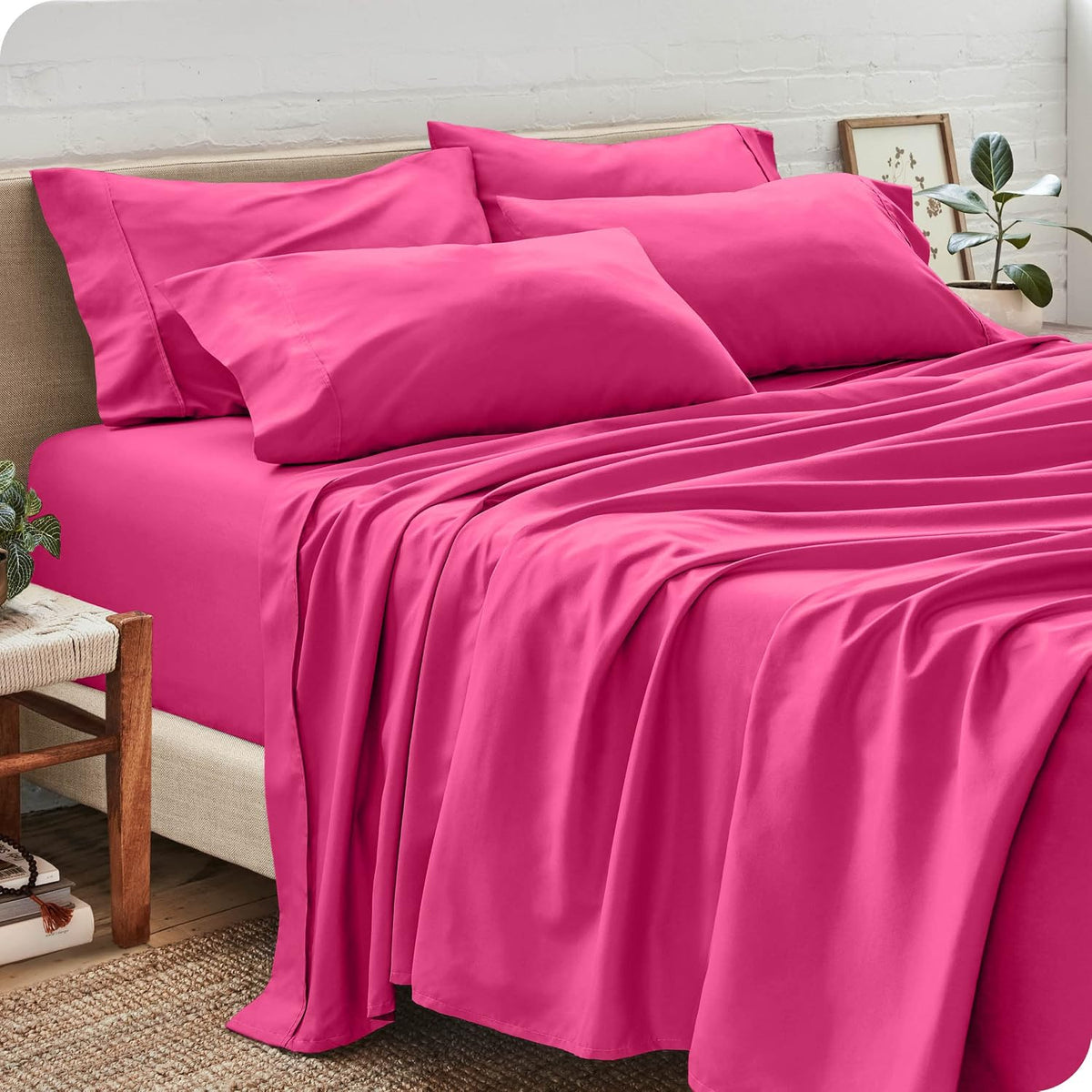 Flat Bedsheets Double Size Egyptian Cotton With 2 Pillow Cover - 81 X 96 Inches, Hot Pink | Softness & Comfort | Ideal For Luxury Home, Hotels & Resorts