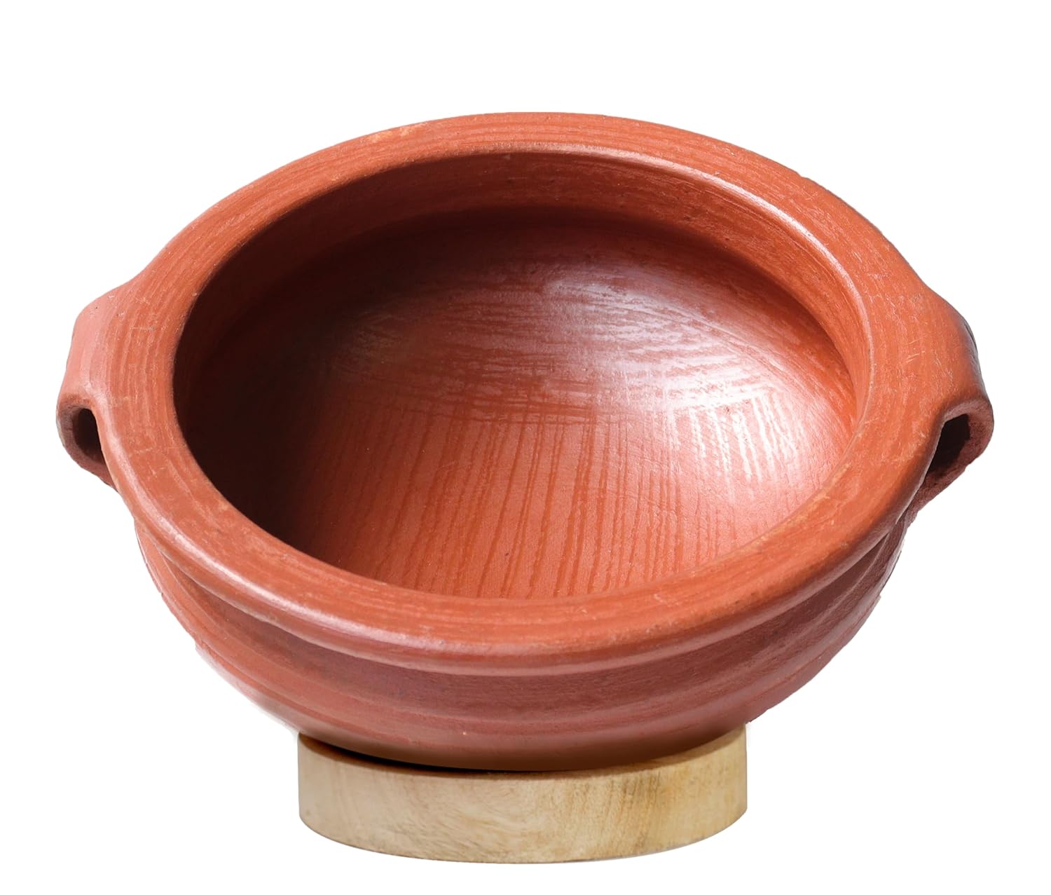 Deep Burned Uncoated Clay Pot With Handle Or Mitti Handi With 2 Spatulas Complimentary For Cooking & Serving - Red, 3 Liters | Pre-Seasoned Mud Pot - Unglazed, Double Fired, Hand Crafted