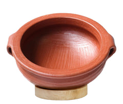 Deep Burned Uncoated Clay Pot With Lid & Handle Or Mitti Handi With 2 Spatulas Complimentary For Cooking & Serving - Red, 1 Liter | Pre-Seasoned Mud Pot - Unglazed, Double Fired, Hand Crafted