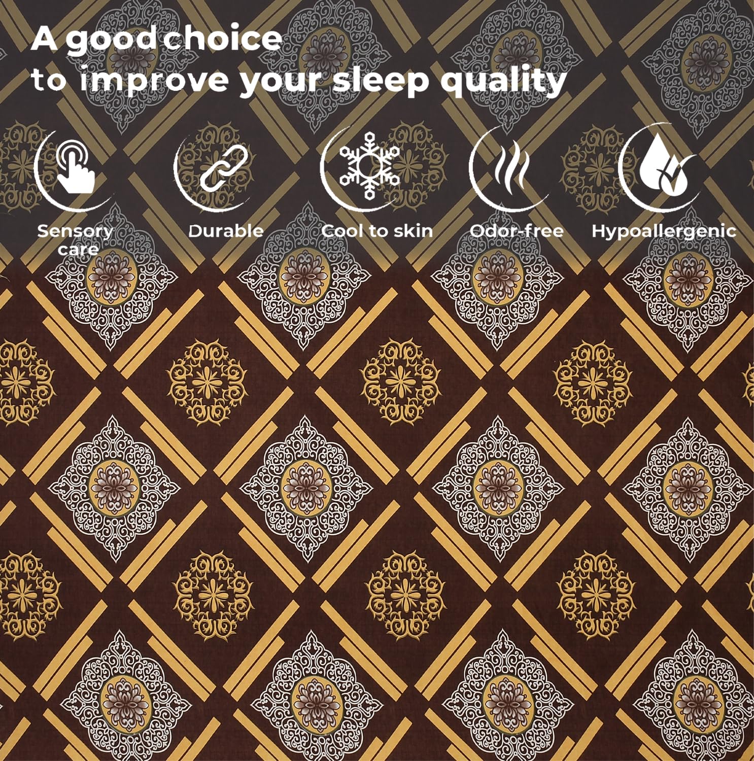 King Size Bedsheet With Two Pillow Cover (Size - 78 X 72 Inches, Dark Brown) | Elastic Fitted Floral Bedsheet | Best For Festival Gifting