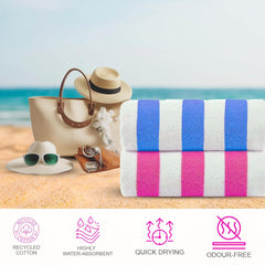 Casa Copenhagen Pack Of 2 Cabana Beach Xl Bath Towels 1.5kg (Salt Pink & Blue)