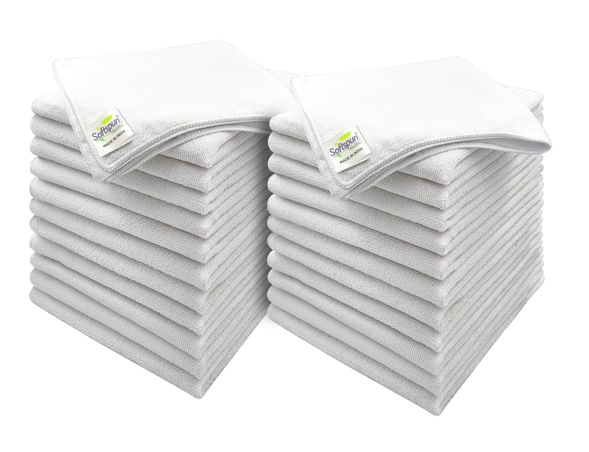 Softspun Microfiber Cleaning Cloths 2500 Gsm | Highly Absorbent, Lint & Streak Free, Multi -Purpose Wash Cloth For Kitchen, Car, Window, Stainless Steel (24 Pcs)- White