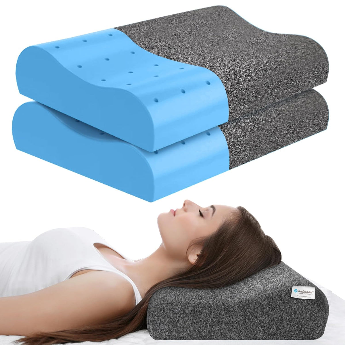 Contour Cervical Memory Foam Pillow, Orthopedic Pillow For Pain Relief, Grey - 12 X 20 Inch | Pillow For Neck & Shoulder Pain | Cervical Pillow For Neck Pain & Spinal Alignment - Pack Of 2