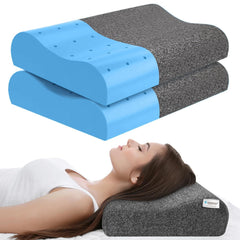 Contour Cervical Memory Foam Pillow, Orthopedic Pillow For Pain Relief, Grey - 12 X 20 Inch | Pillow For Neck & Shoulder Pain | Cervical Pillow For Neck Pain & Spinal Alignment - Pack Of 2