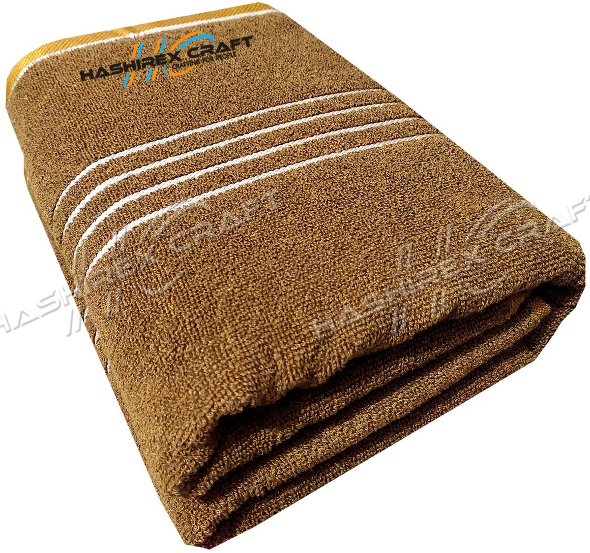 Hashirex Craft Men'S Pure Xxxl Cotton Bath Towel 650 Gsm (Brown & Gold)