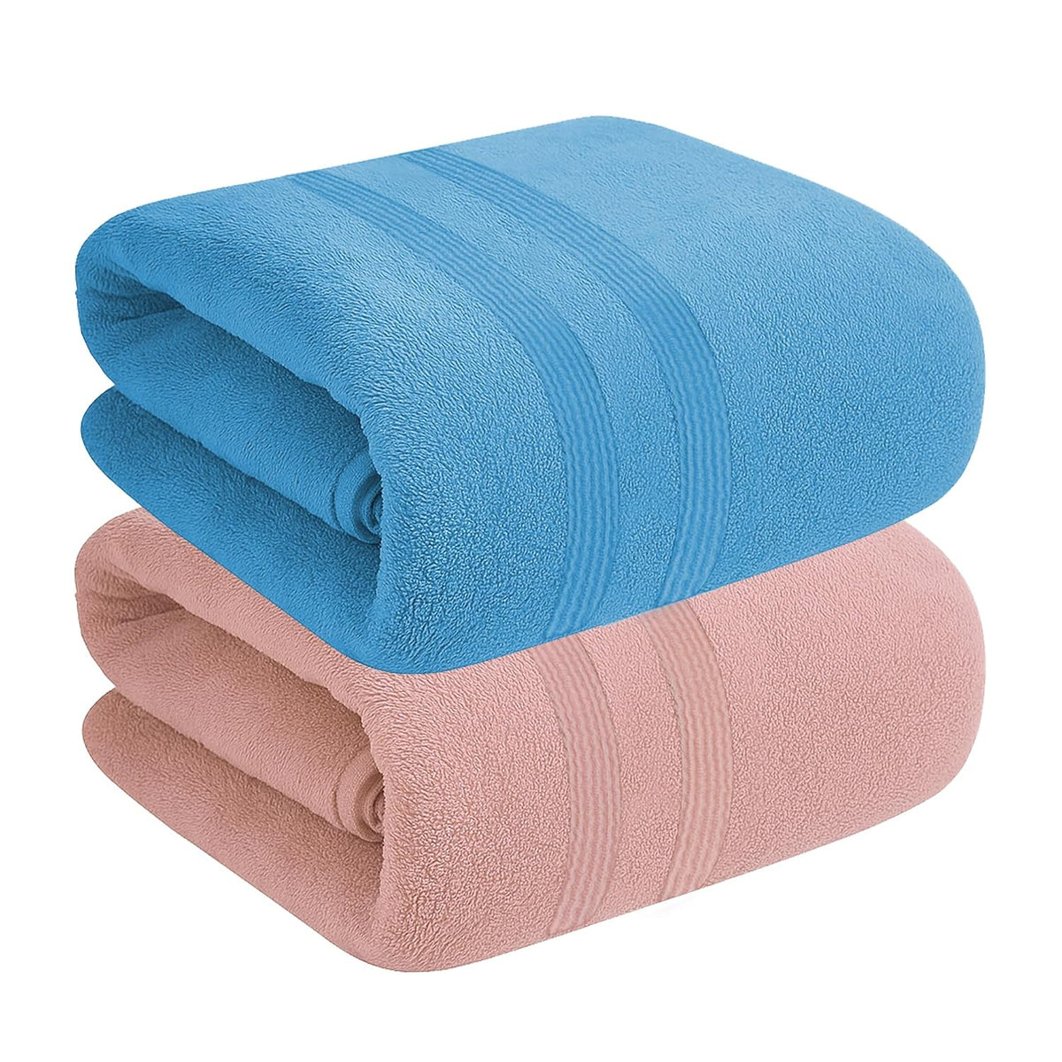 House Of Terry 100% Cotton Bath Towel 900 Gsm | Quick Dry, Fade-Resistant, Soft, Lightweight & Absorbent For Men & Women Large Size Towel (Blue & Baby Pink) - 2 Pcs