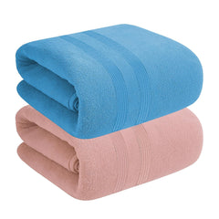 House Of Terry 100% Cotton Bath Towel 900 Gsm | Quick Dry, Fade-Resistant, Soft, Lightweight & Absorbent For Men & Women Large Size Towel (Blue & Baby Pink) - 2 Pcs