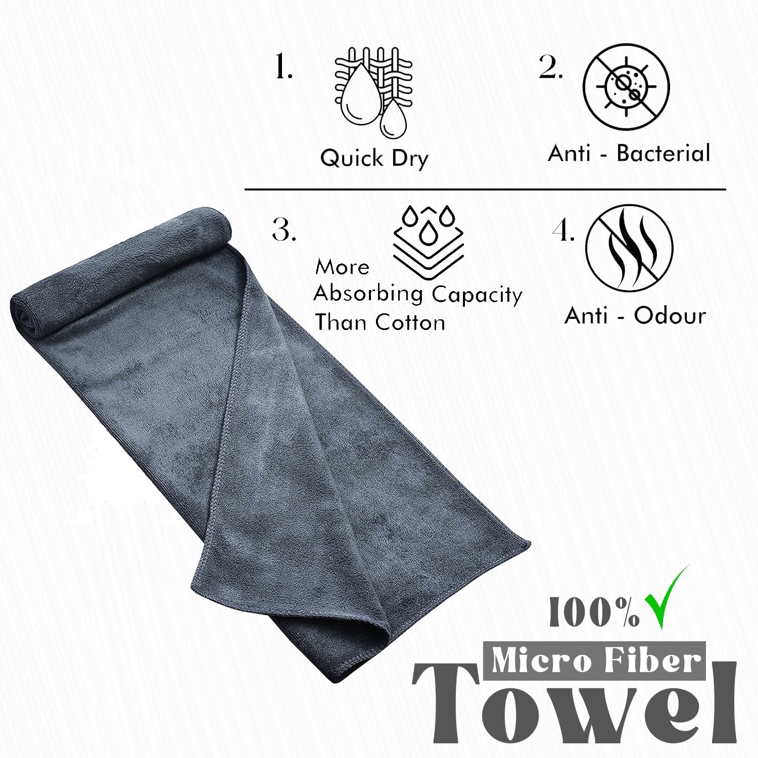 Yellow Weaves Super Soft Microfiber Hand Towels, Gym & Workout Towels 400 Gsm, (Grey) Set Of 2