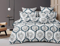 Printed Double Bedsheet For Super King Size With 2 Matching Pillow Covers - 108 X 108 Inches, White & Green | 300 Thread Count Skin Friendly & Luxuriously Smooth To Touch Bedsheet