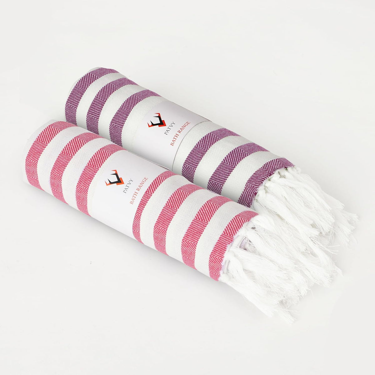 Patvy Bath Towels 490 Gsm | Light Weight Turkish Style Stripe Bath Towels For Men & Women Large Size (Rose & Grape)- Pack Of 2