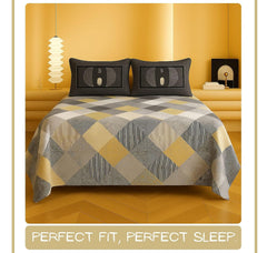 1 Double Bedsheet With Two Pillow Covers - 90 X 94 Inches, Grey & Mustard | 300 Thread Count Super Soft Bed Sheet For King Size Bed Geometric Pattern