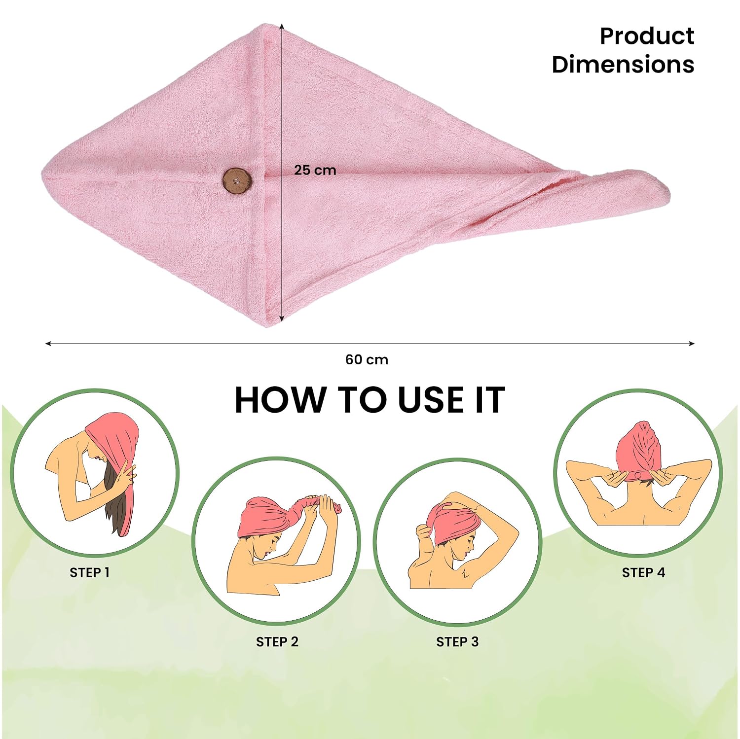 Mush Bamboo Hair Towel 300 Gsm | Ultra Soft, Absorbent & Anti Microbial Hair Wrap (Baby Pink)