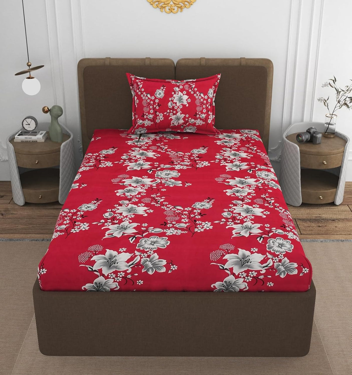 1 Single Bedsheet With 1 Pillow Cover - All Around Elastic Fitted | 100% Premium Fabric Is Lightweight, Soft & Comfortable | Size 36 X 72 X 8 Inches, Red