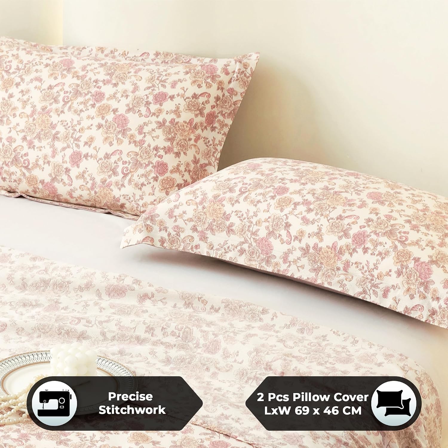 1 King Size Bedsheet With 2 Pillow Covers | 98 X 108 Inches, Purple & Off White | Perfect Gifts Wedding Anniversaries, Ceremonies & Special Festivals