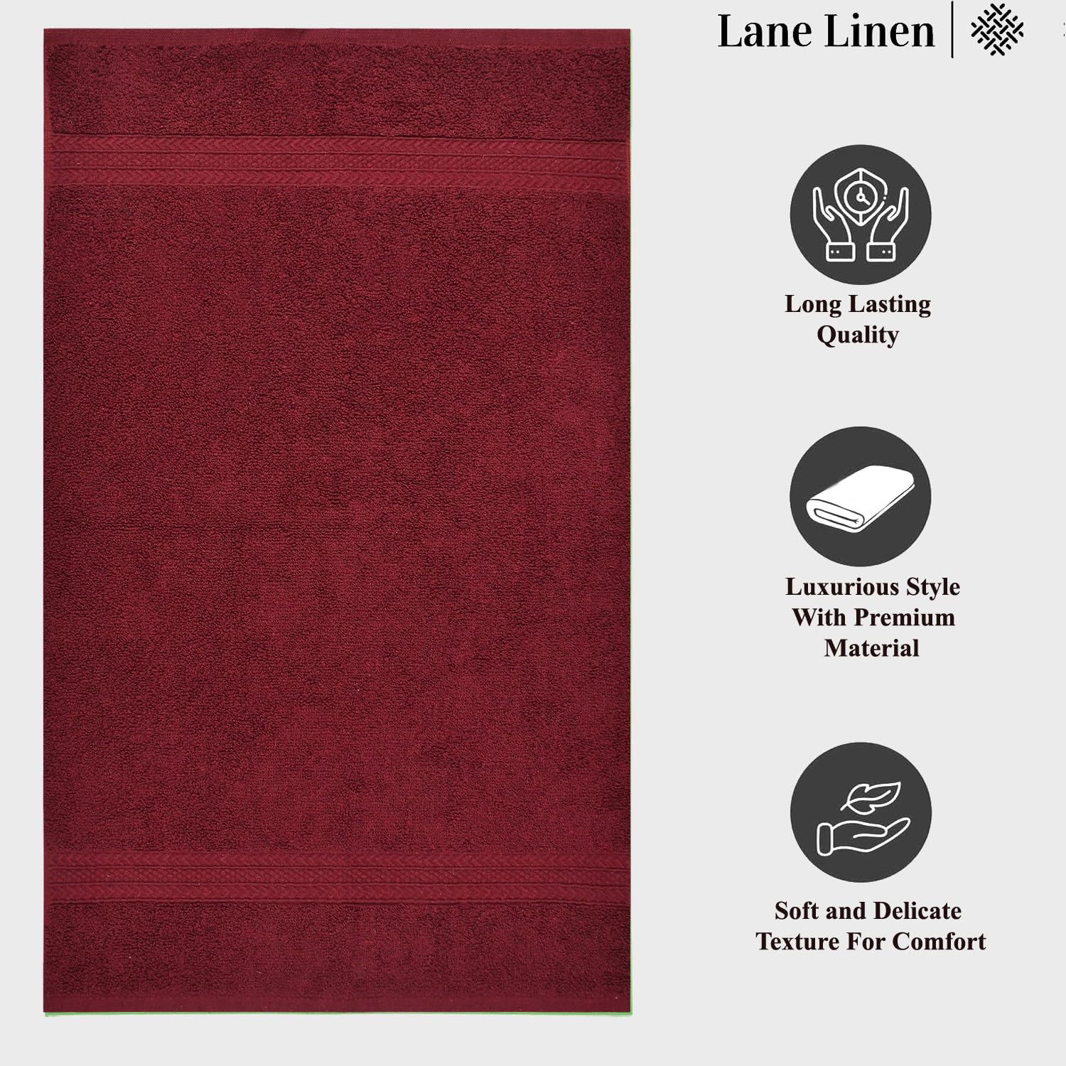 Fresh From Loom Luxury Fur Collection Hand Towel 500 Gsm Napkins Cotton High Absorbency Double Stitched Size (Wine) - Set Of 6