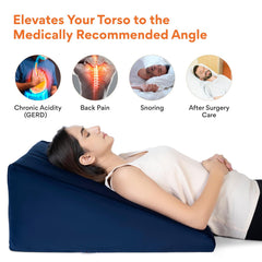 Wedge Pillow Memory Foam For Back Support, Navy Blue, Large Size - 11 Inch | Wedge Cushion, Acid Reflux, Snoring, Leg Elevation, Pregnancy, Removable Velvet Cover - Multipurpose Pillow