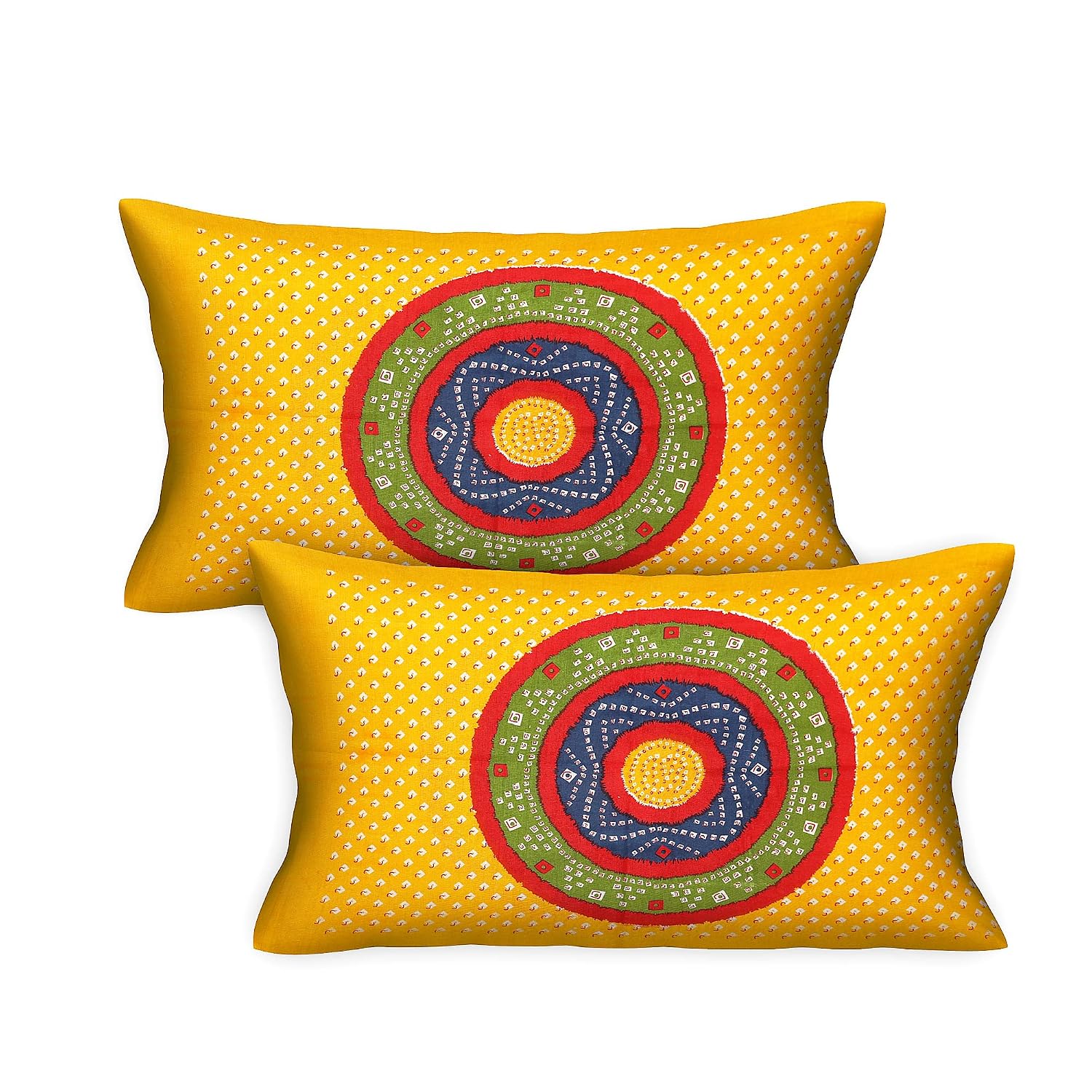 Pure 100% Cotton Double Bed Sheet With 2 Pillow Covers - 90 X 100 Inches, Yellow | Beautifully Handcrafted Traditional Bedsheets - Skin Friendly Fabric