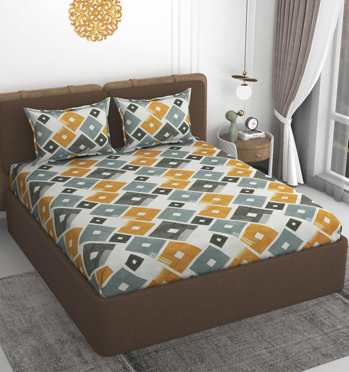 All Around Elastic Fitted Bedsheets King Size With 2 Pillow Covers | Double Size 72 X 78 X 10 Inches, Multicolor - Ideal For Hotel, House, Bedroom, Guest House