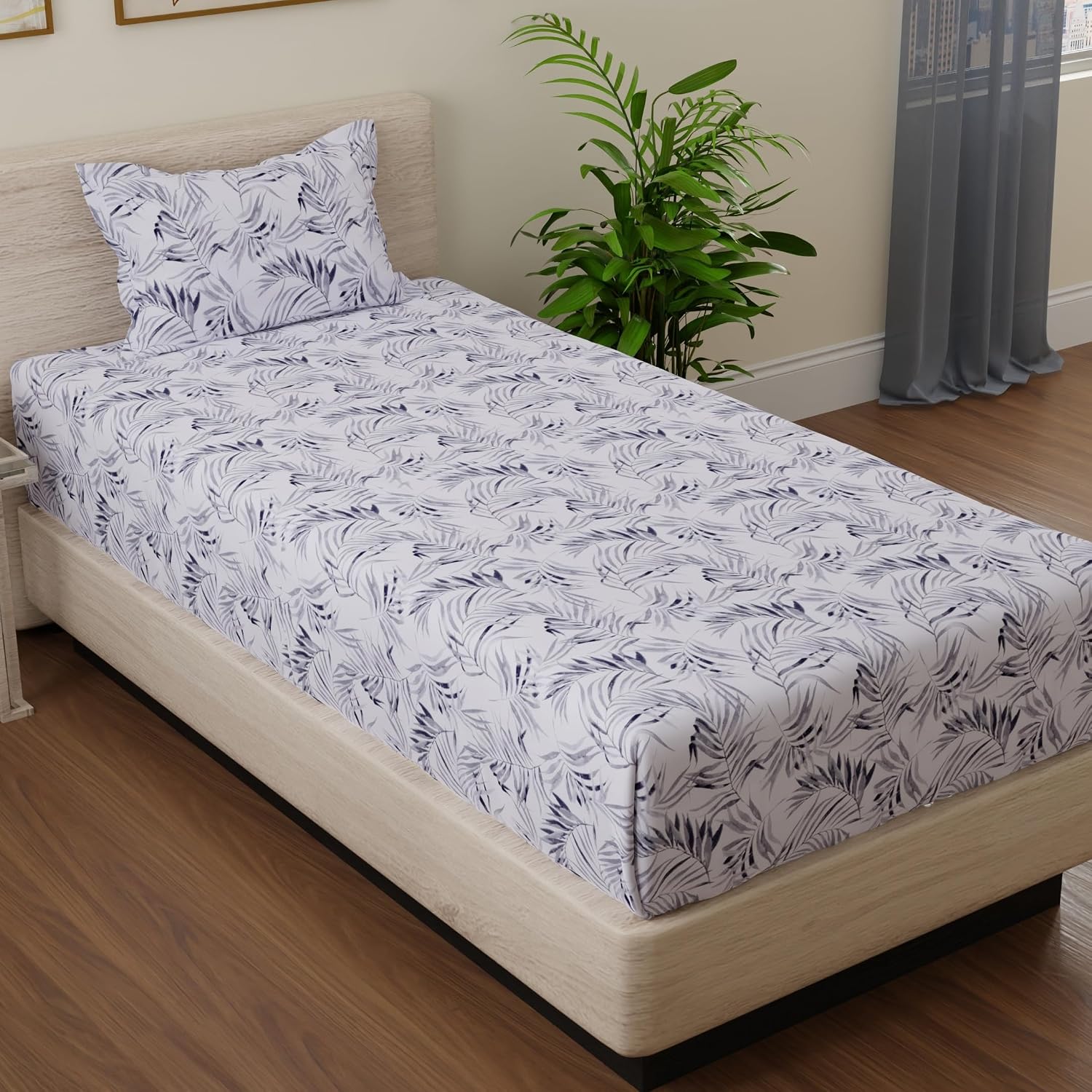 Cotton Single Bedsheets With 1 Pillow Covers - 55 X 88 Inches, Grey & White | Ideal For House - Bedroom, Guest Room, Perfect Gift For Festivals