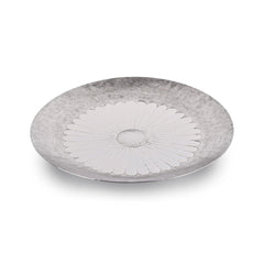 Designer Silver Stainless Steel Round Platters - Hammering Series | Flower Pattern Platters - Serving Tray For Food Dessert Fruit Coffee Tea | Serve Ware, Dinnerware & Tableware