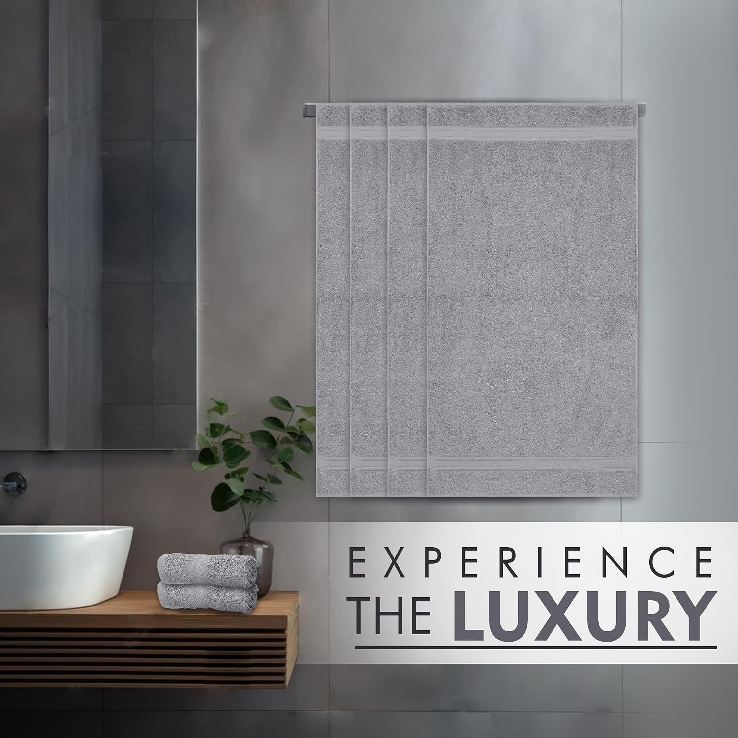 Ambra Linens Highly Absorbent 100% Cotton Bath Towel 500 Gsm | Soft & Plush All Seasons Use, Large, Everyday Use, Durable (4 Pcs) -Light Grey