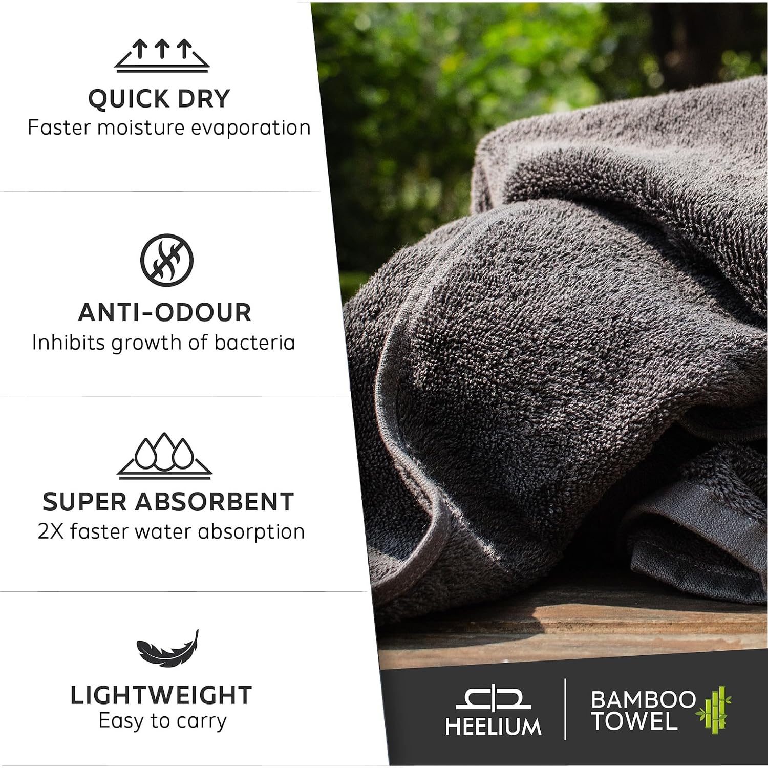 Heelium Bamboo Bath Towel | Lightweight & Quick Drying | Ultra Absorbent Towel 400 Gsm | Pack Of 1 - Grey