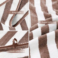 Maxoshine Microfiber Towels For Bath-Stripes Bath Towel For Men And Women-Soft Coral Fleece Towel With Hook Quick Dry Super Absorbent (Brown/Grey, Pack Of 2)