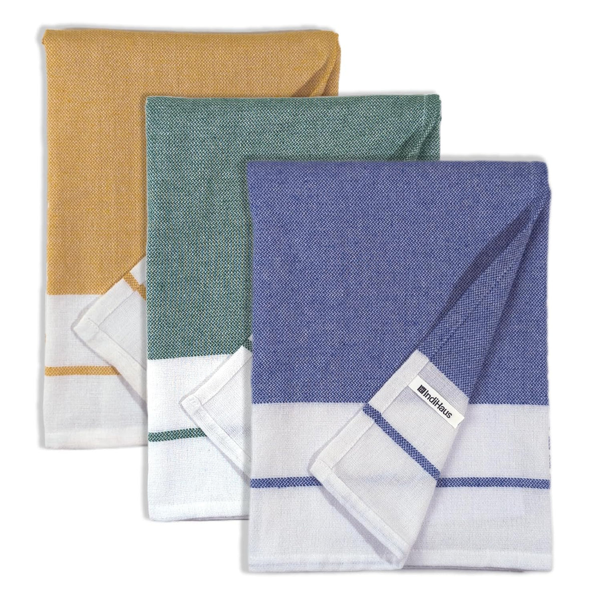 Indihaus Cotton Bath Towels 670 Gsm | Absorbent Large Size Quick Dry Gym Travel & Bath Towel (Blue, Forest Green & Happy Orange)- Set Of 3